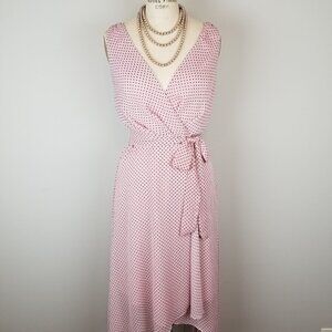 Lapis & Lillies Blush Pink & Black Dot Faux Wrap Chiffon Dress * Small * NEW Tag